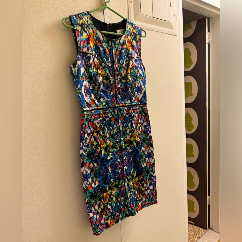 Milly party dress in kaleidoscope rainbow print